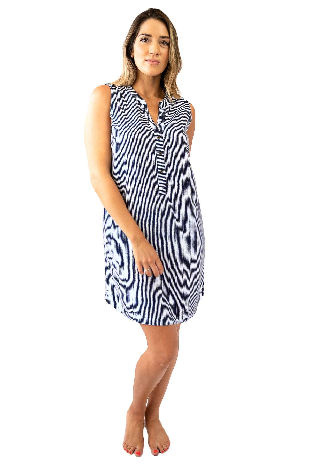 Sally Sleeveless Shirt Dress Stripes DRESS LOVE LILY XS Navy