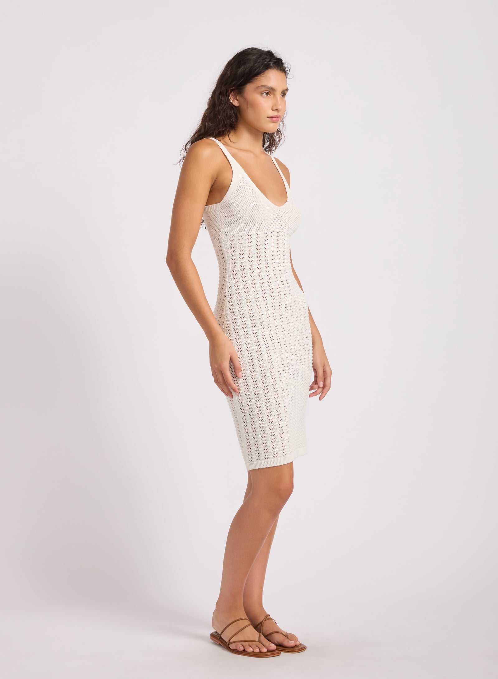 Crochet V-Neck Midi Dress