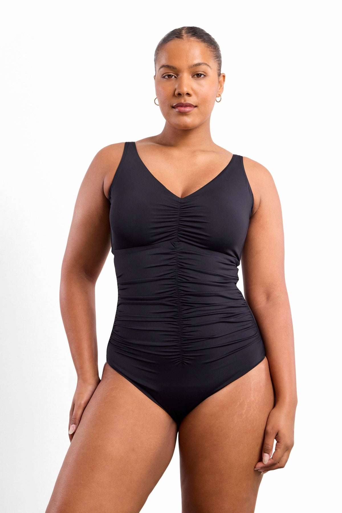 Basix F/G Ruched One Piece SWIM 1PC SUNSEEKER 12 BLACK 