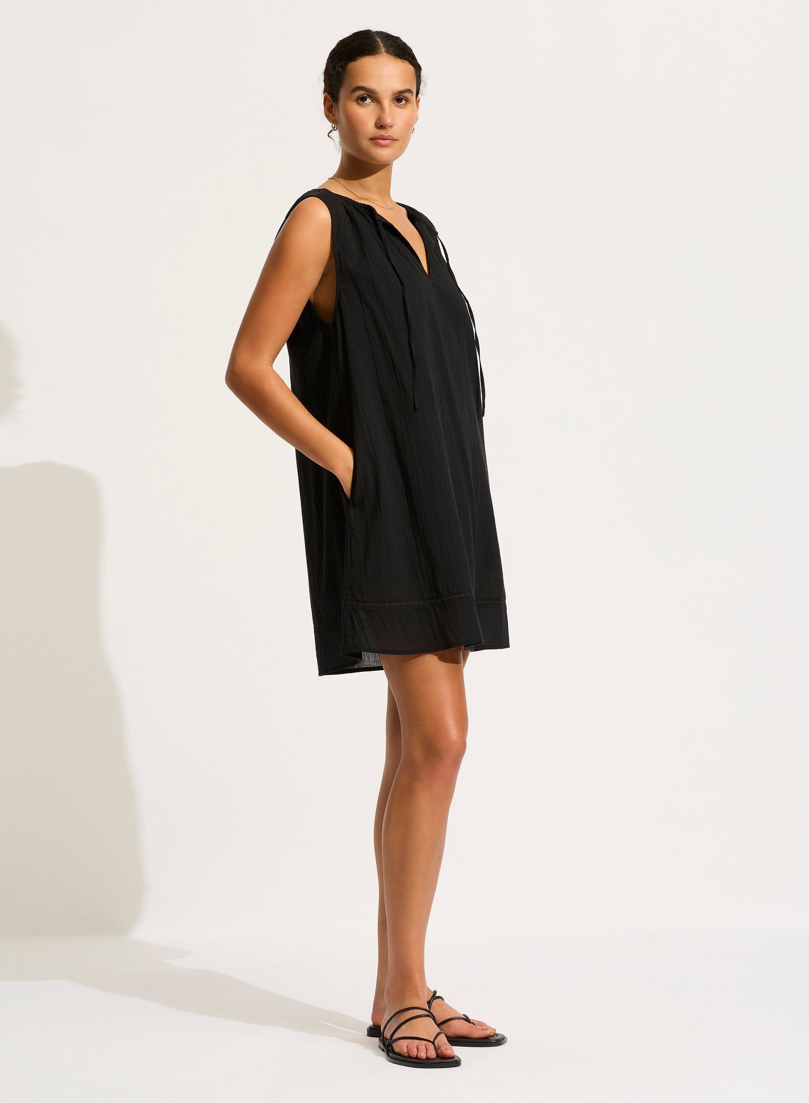 Beach Edit Gathered Neck Mini Dress DRESS SEAFOLLY XS BLACK 