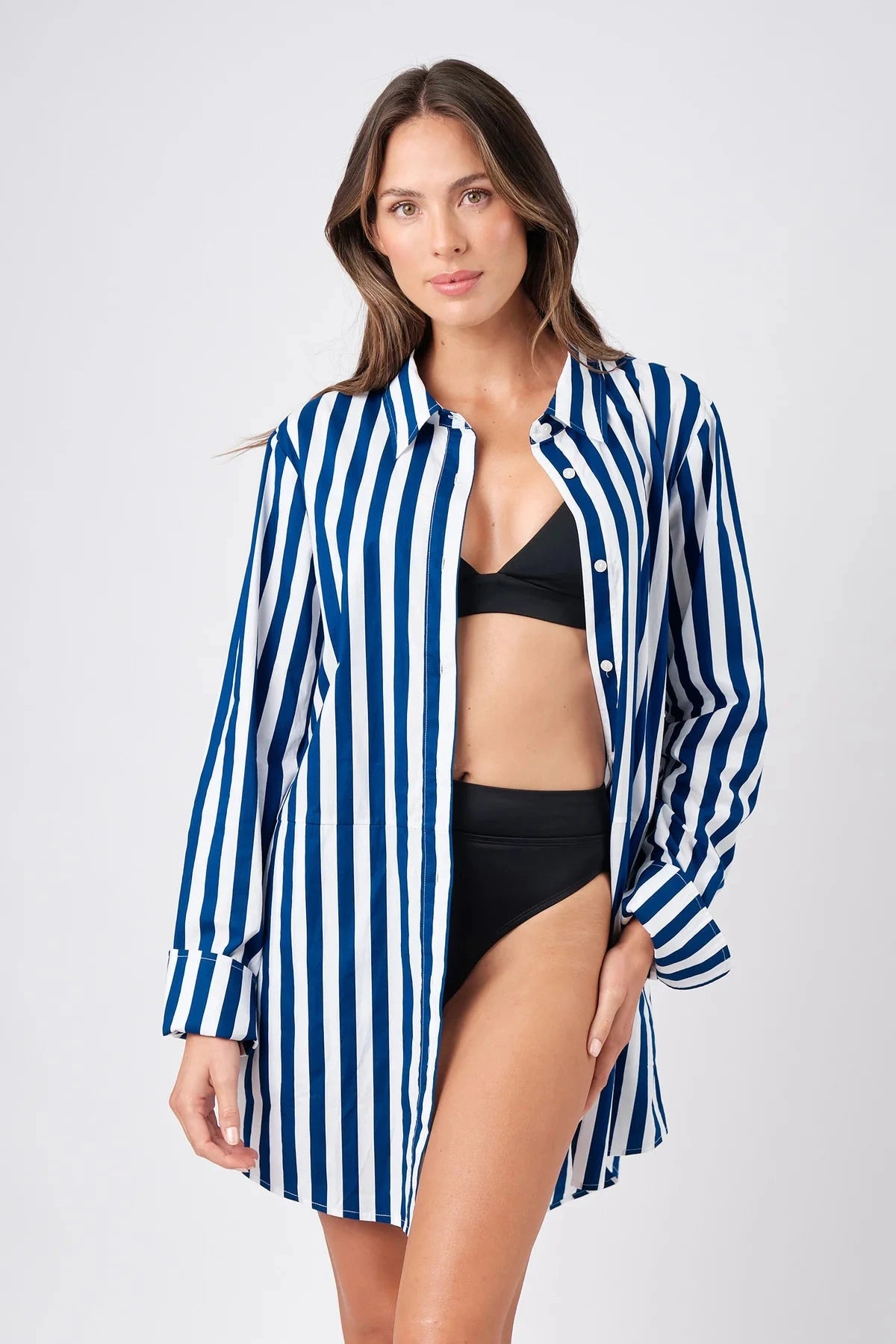 Beach Shirt Dress Hamptons Stripe DRESS UNE PIECE 10 NAVY 