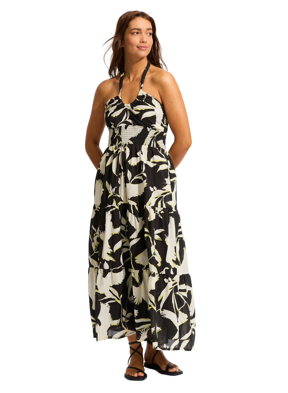 Birds of Paradise Maxi Dress SWIM 1PC SEAFOLLY XS BLACK 