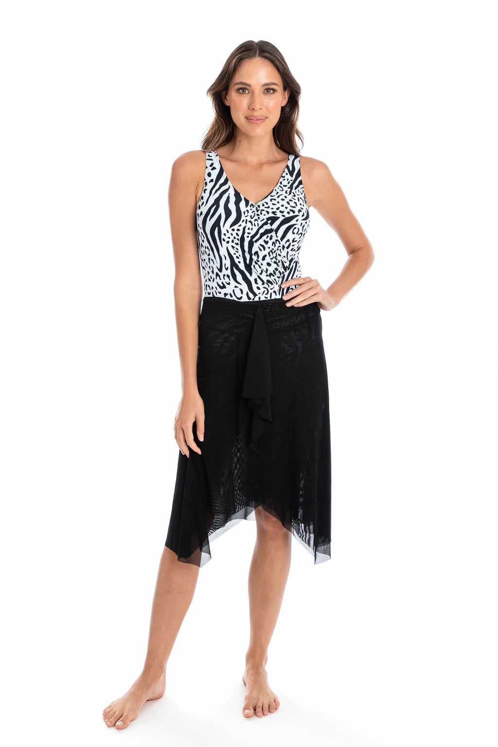 Black Mesh Frill Skirt SARONG TOGS S BLACK 