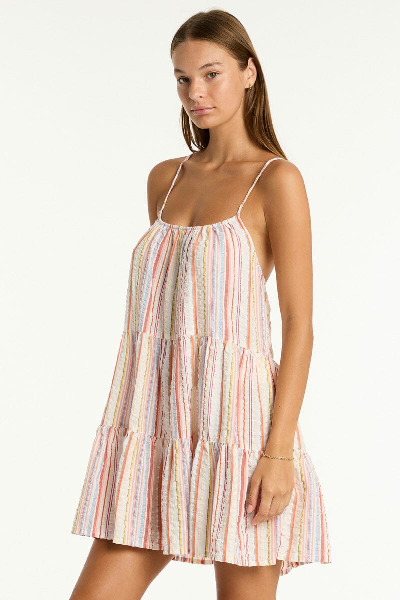 Boho Stripe Tie Back Short Sundress OVERSWIM SEA LEVEL 