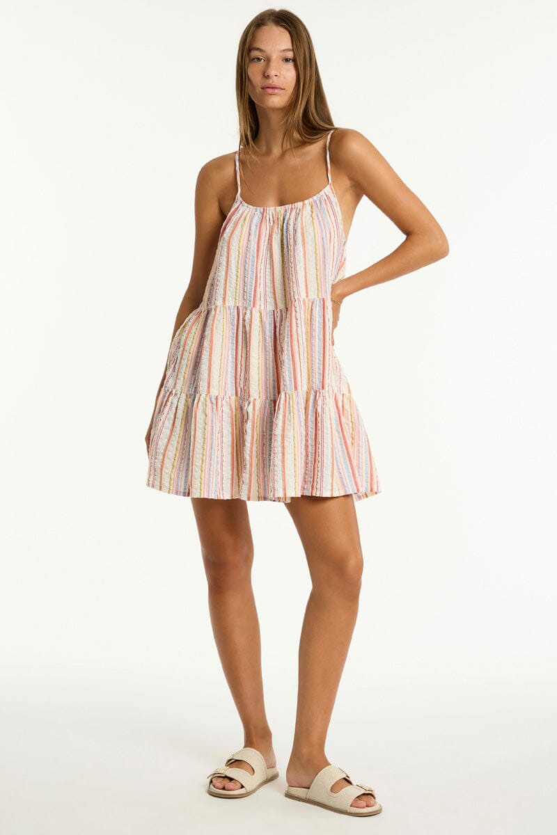 Boho Stripe Tie Back Short Sundress OVERSWIM SEA LEVEL 