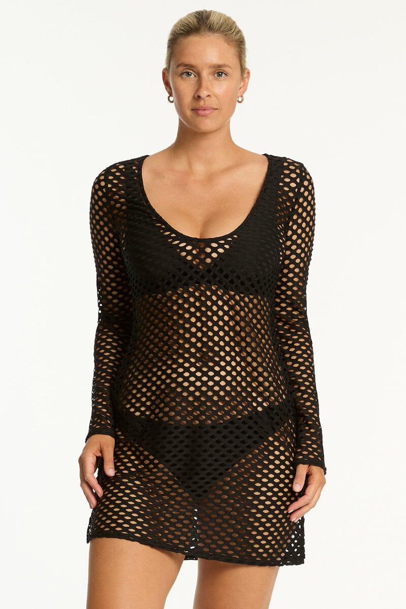 Castaway Mesh Cover Up OVERSWIM SEA LEVEL S BLACK 