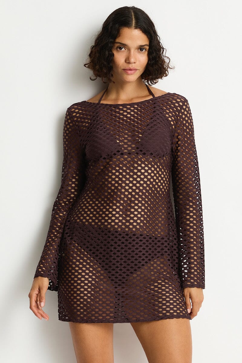 Castaway Mesh Cover Up OVERSWIM SEA LEVEL S COCOA 