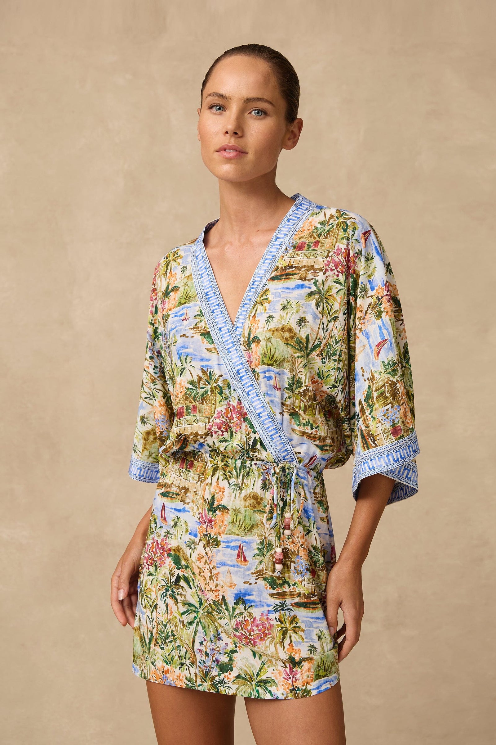 Costa Kimono Mini Dress CLOTHING MONTE AND LOU XS PRINT 