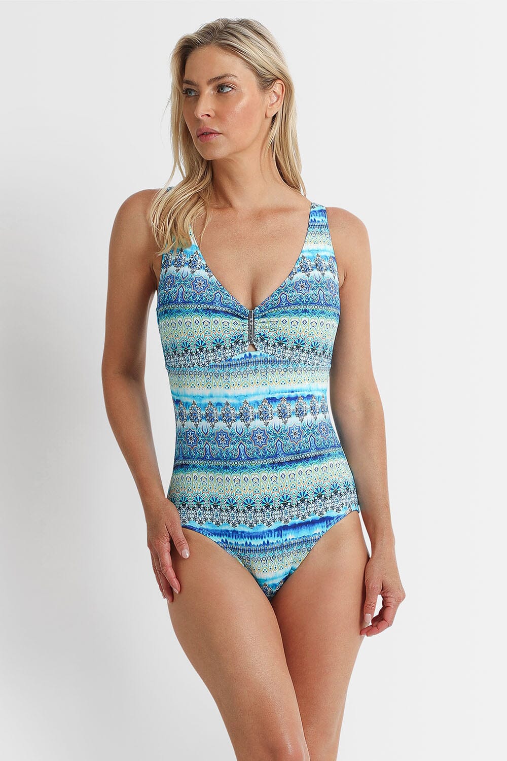 Euphoria DD/E Bar Front One Piece SWIM 1PC JANTZEN 12 BLUE 