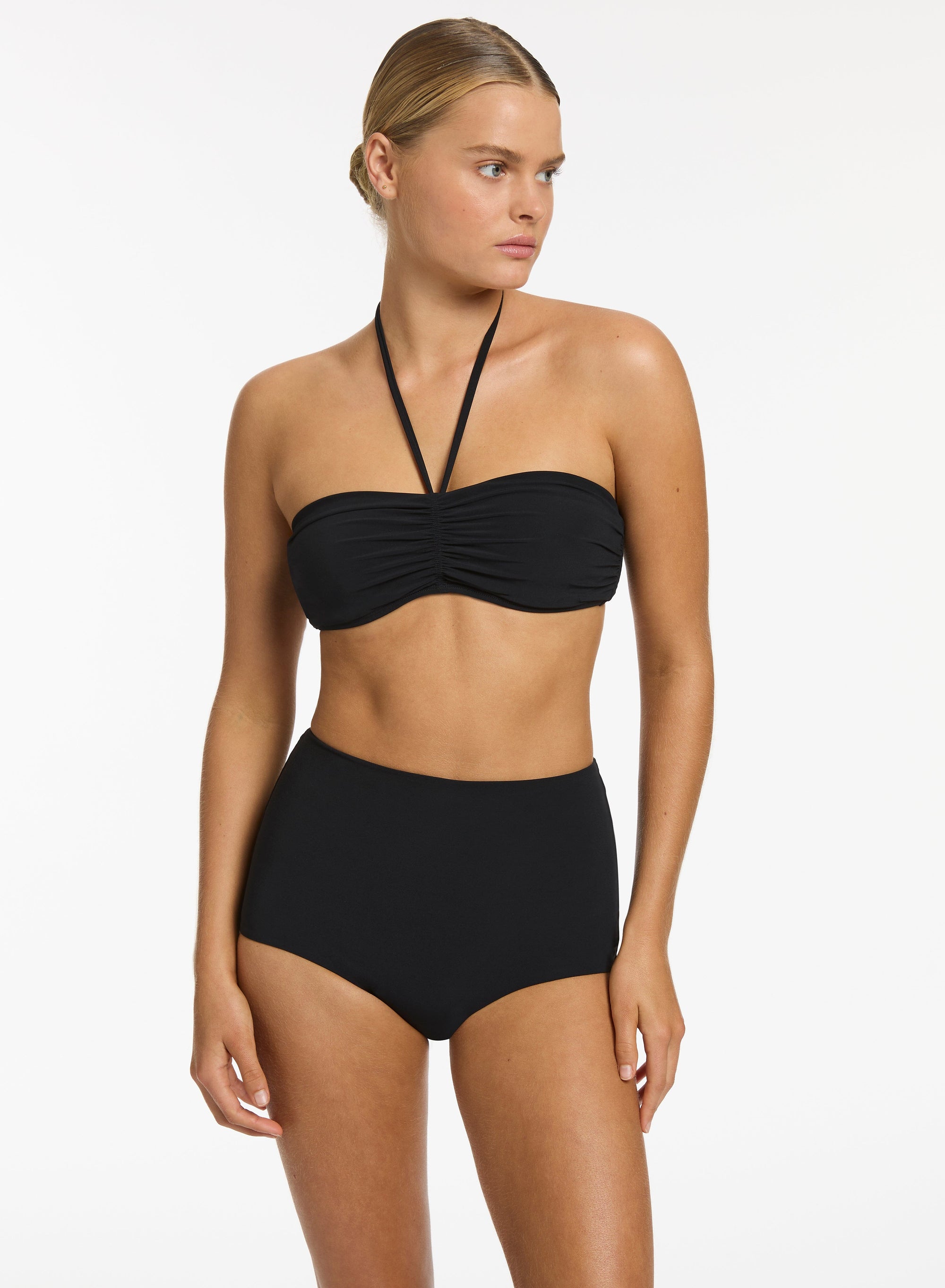 JETSET U/WIRE BANDEAU HALTER TOP SWIM TOP JETS 8 BLACK 