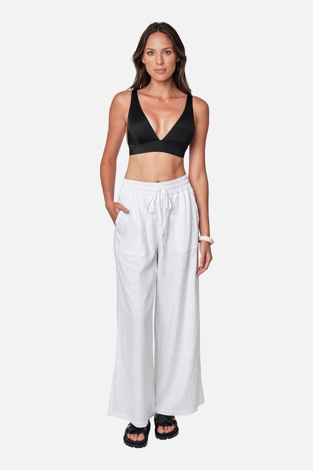 Linen Palazzo Pants PANT UNE PIECE 8 WHITE 