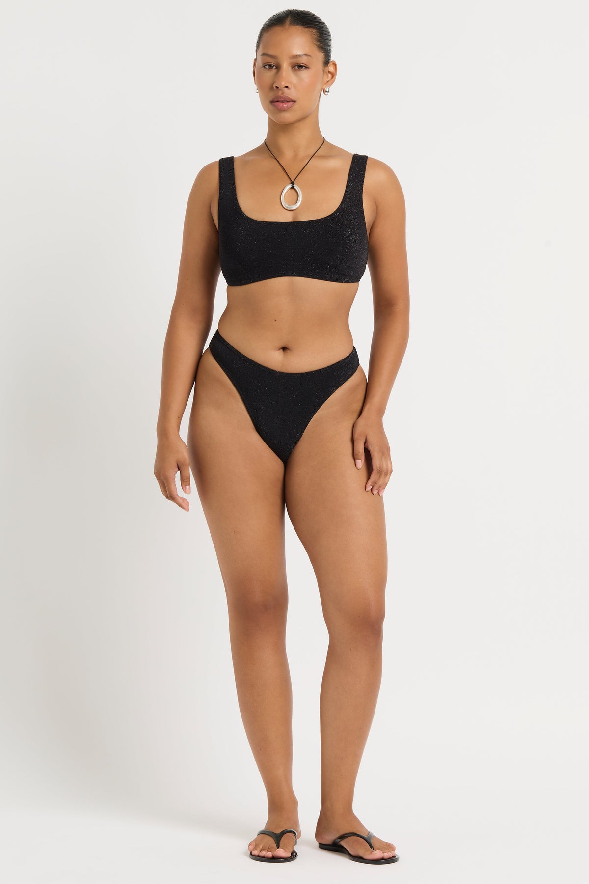 Micro Lurex Malibu 2.0 Crop SWIM TOP BOND-EYE O/S BLACK 
