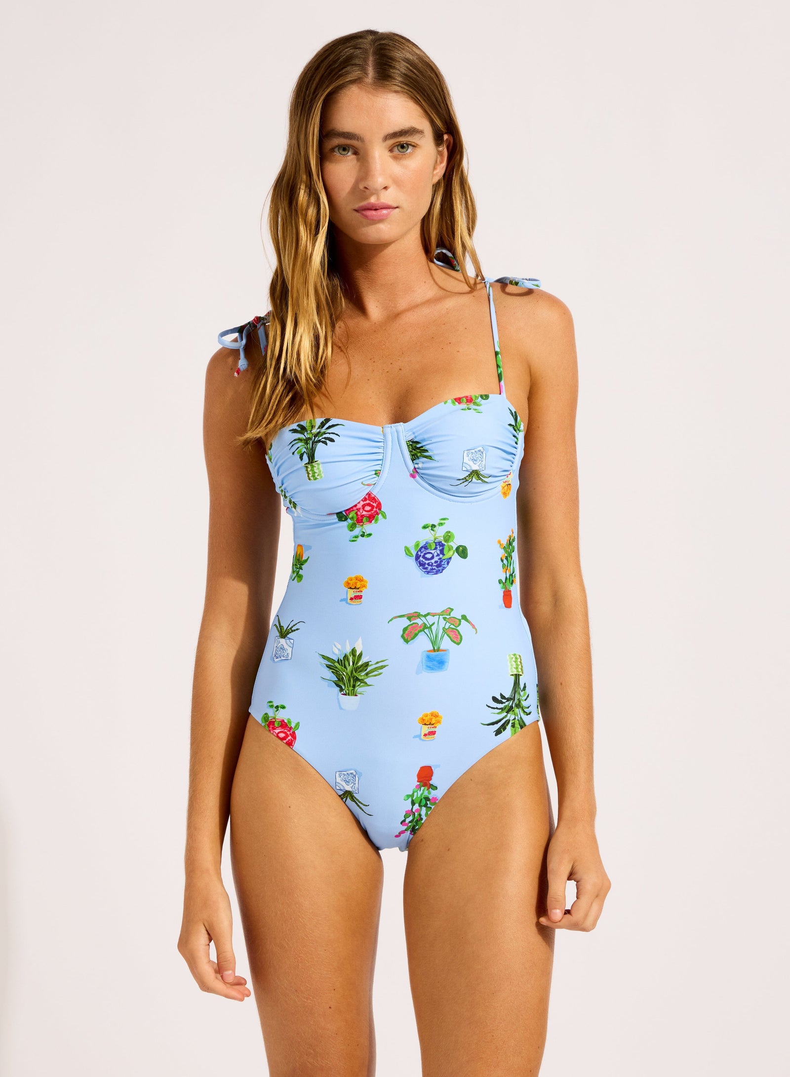 Playa Bonita Ruched Underwire One Piece SWIM 1PC SEAFOLLY 8 Powder Blue 