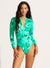 Secret Garden Zip Front Surf Suit SWIM 1PC SEAFOLLY 10 JADE 