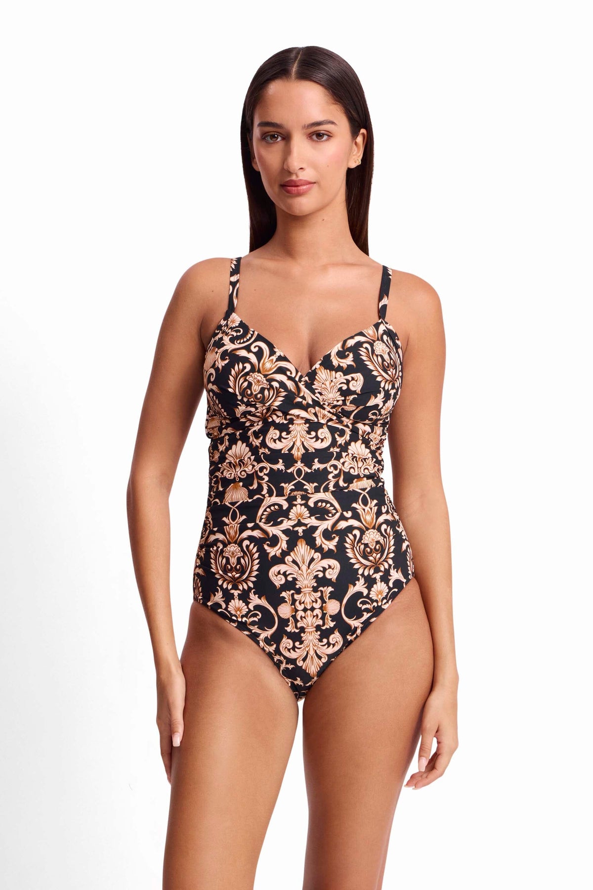 Shell City Twist Front Ruched One Piece SWIM 1PC SUNSEEKER 10 BLACK 