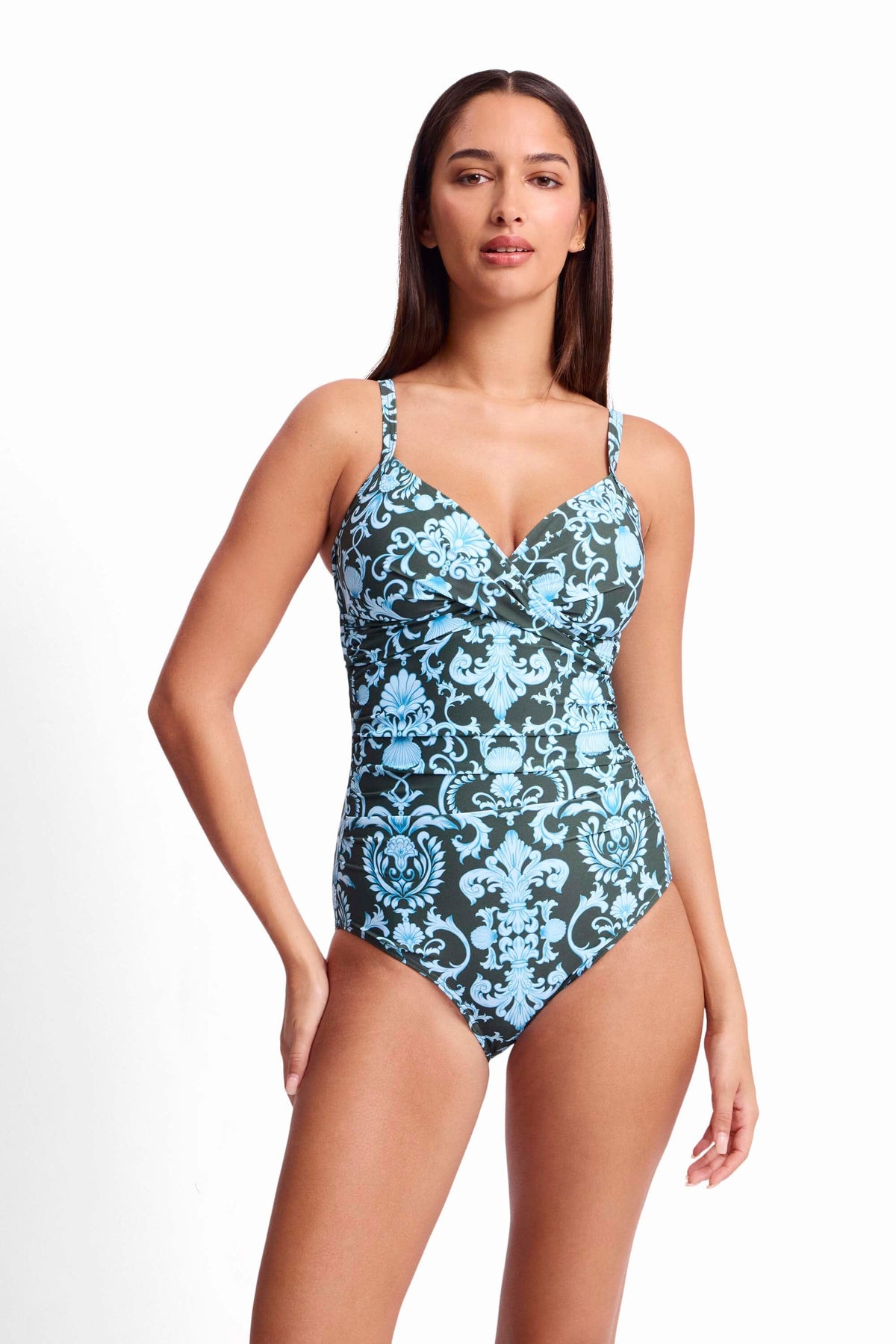 Shell City Twist Front Ruched One Piece SWIM 1PC SUNSEEKER 10 SEAWEED 