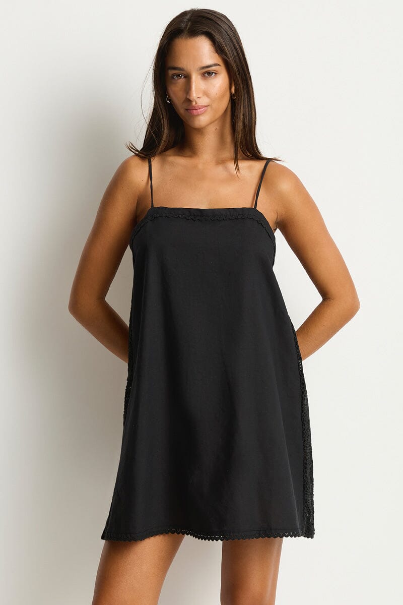 Shore Linen Shift Short Dress CLOTHING SEA LEVEL XS BLACK 
