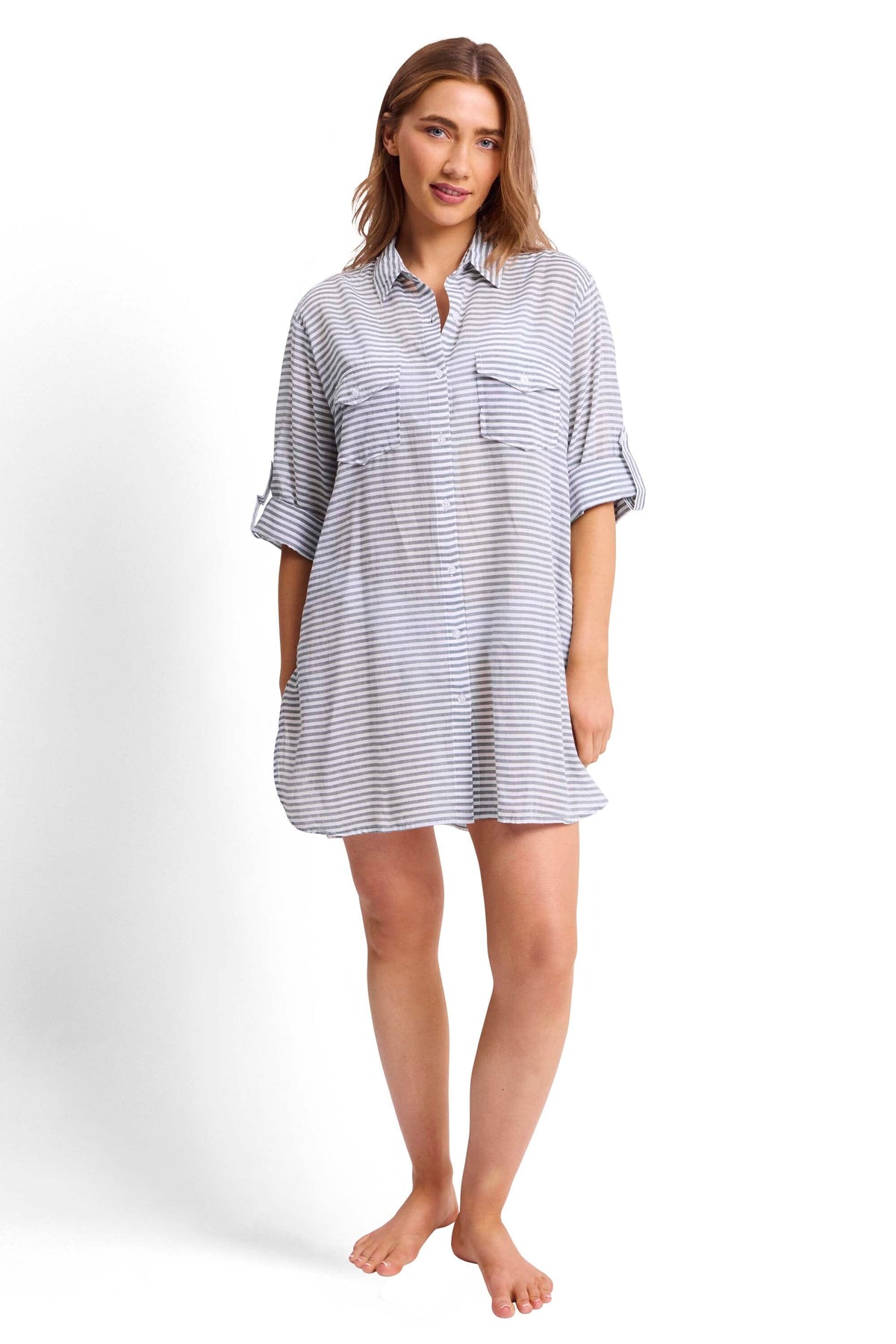 Summer Stripe Button Through Shirt OVERSWIM SUNSEEKER XS SEAWEED 