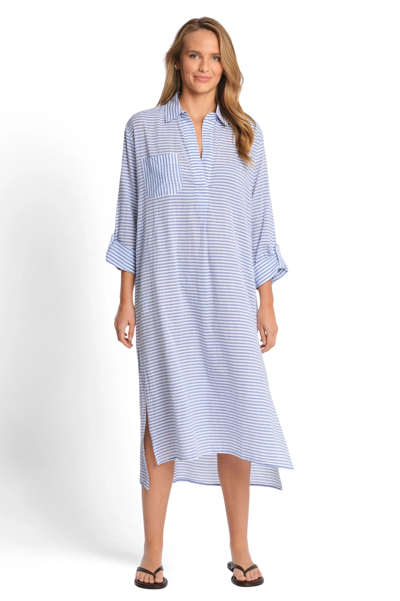 Summer Stripe Longline Shirt OVERSWIM SUNSEEKER XS BLUE 