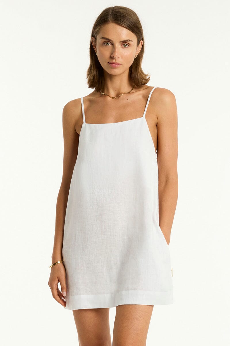 Tidal Linen Shift Short Dress OVERSWIM SEA LEVEL XS WHITE 