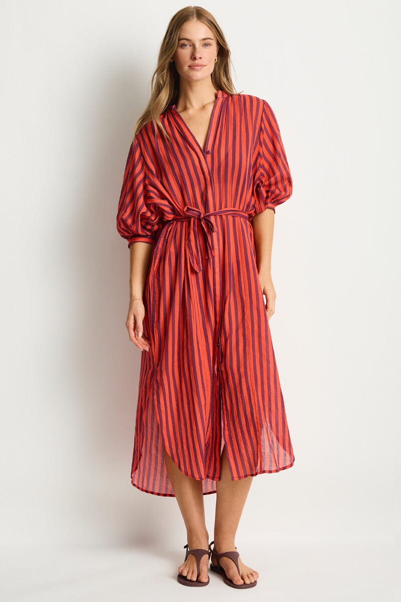 Vacay Boho Long Shirt Dress OVERSWIM SEA LEVEL XS SPICE RED 