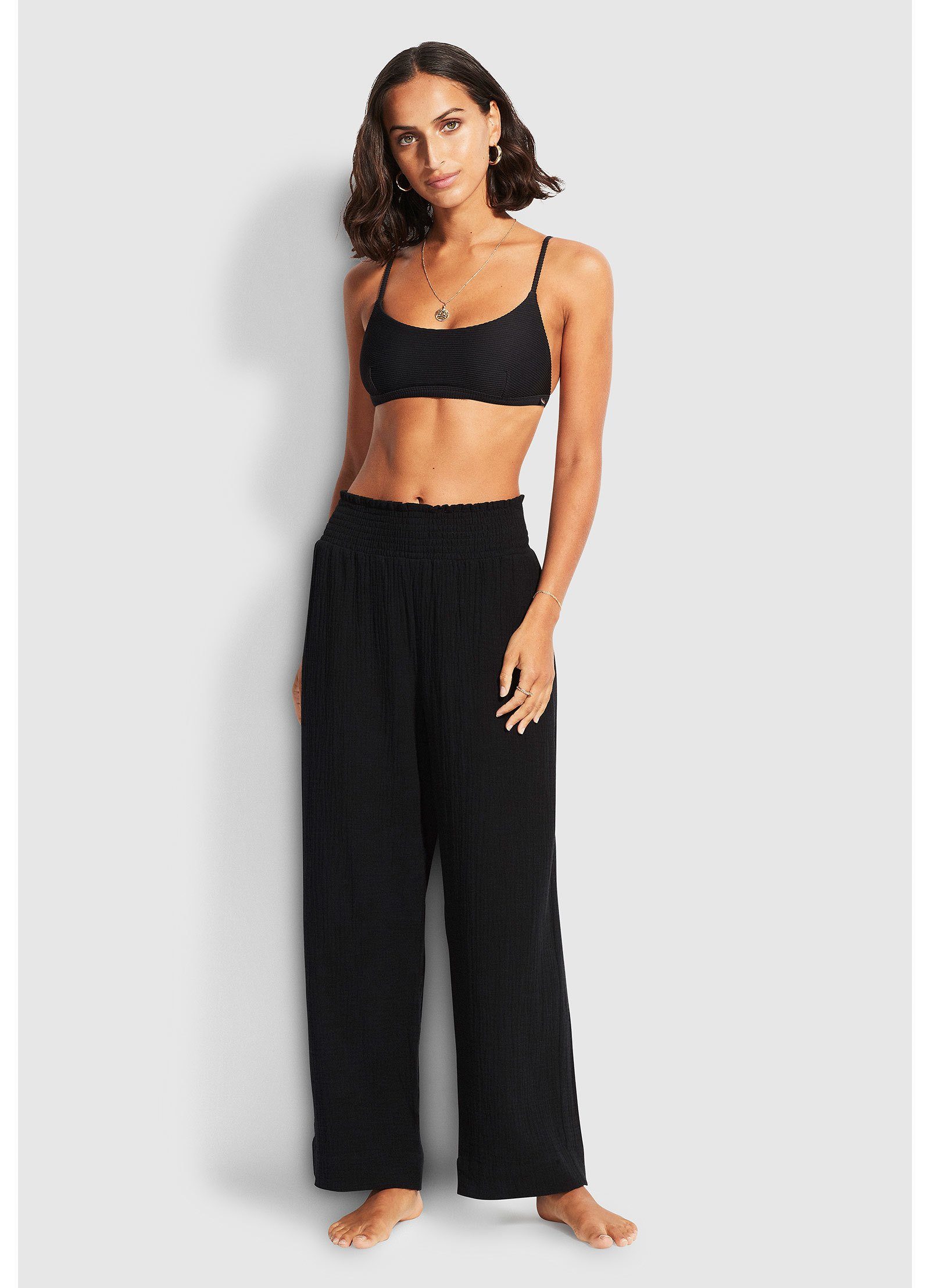 Beach Edit Double Cloth Shirring Pant PANT SEAFOLLY XS BLACK 