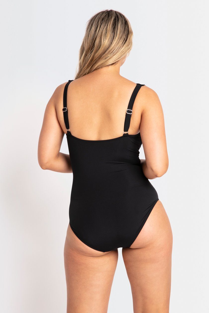 Plus Size Plus Size Black Plunging Neckline Adjustable Straps Underwire  Lily One Piece Swimsuit