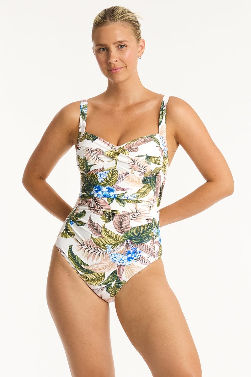 Lost Paradise Twist Front Multifit One Piece SWIM 1PC SEA LEVEL 10 WHITE 