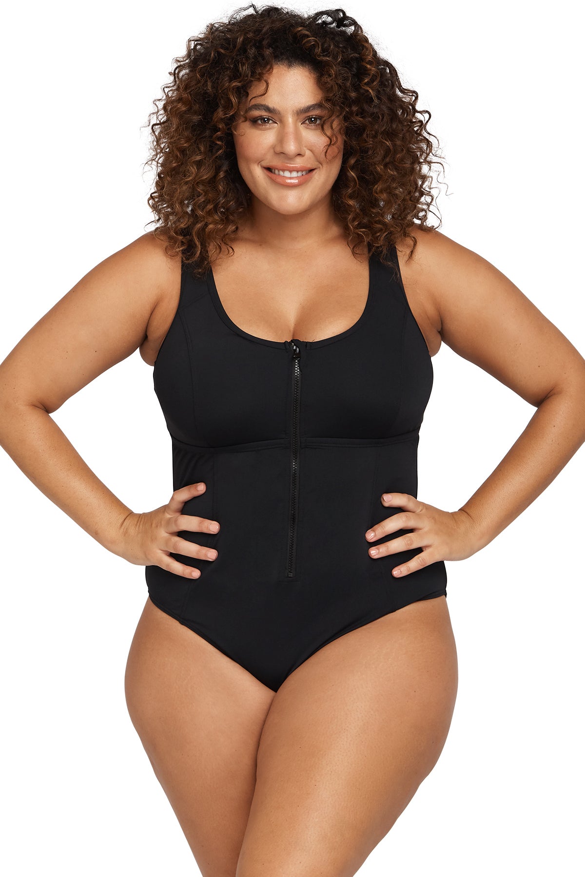 Natare Fuseli Chlorine Resistant Zip One Piece SWIM 1PC ARTESANDS 14 BLACK 