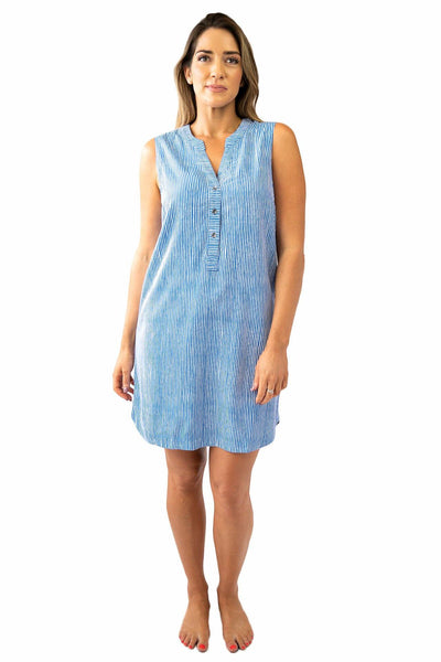 Sally Sleeveless Shirt Dress Stripes DRESS LOVE LILY XS Cobalt